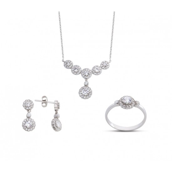 Sallantılı Anturaj Çiçek Beyaz Gümüş Set GMS156 Sallantılı Anturaj Çiçek Beyaz Gümüş Set GMS156