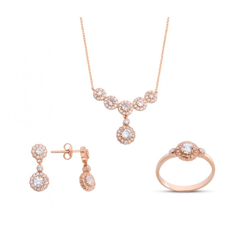 Sallantılı Anturaj Çiçek Rose Gümüş Set  GMS157