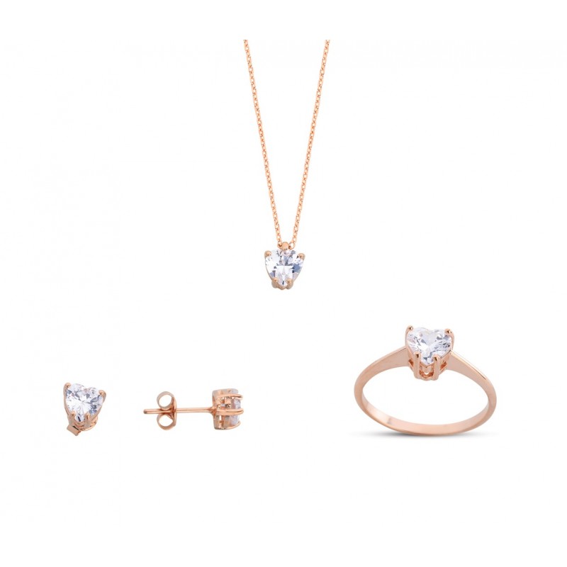 Tektaş Kalp Rose Gümüş Set  GMS160