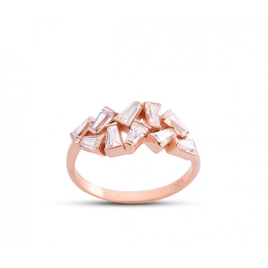 Trapez Kesim Asimetrik Rose Gümüş Yüzük GMS231 Trapez Kesim Asimetrik Rose Gümüş Yüzük GMS231