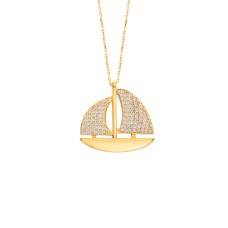 Ufka Yolculuk Yelkenli Altın Rengi Gümüş Kolye  GMS112