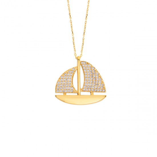 Ufka Yolculuk Yelkenli Altın Rengi Gümüş Kolye  GMS112