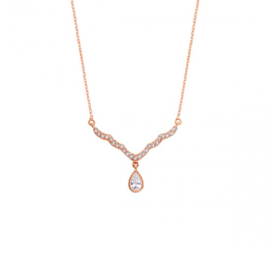 Yağmur Damlası Rose Rengi Gümüş Kolye GMS122
