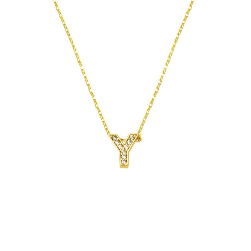 Taşlı Y Harfi Minimal Kolye KLY2011 Taşlı Y Harfi Minimal Kolye KLY2011